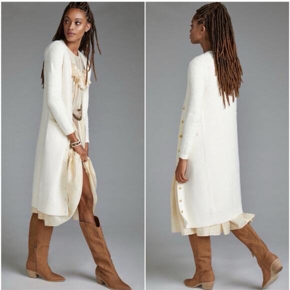 Anthropologie Sweaters - Anthropologie Pilcro Classic Longline Cardigan Womens L Ivory Cream Button Front